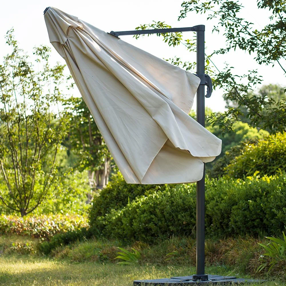 300cm Large Square 360° Aluminium Roma Cantilever Garden Hanging Parasol, Beige - Image 3