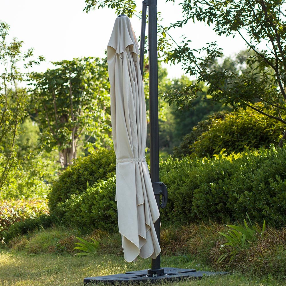 300cm Large Square 360° Aluminium Roma Cantilever Garden Hanging Parasol, Beige - Image 4