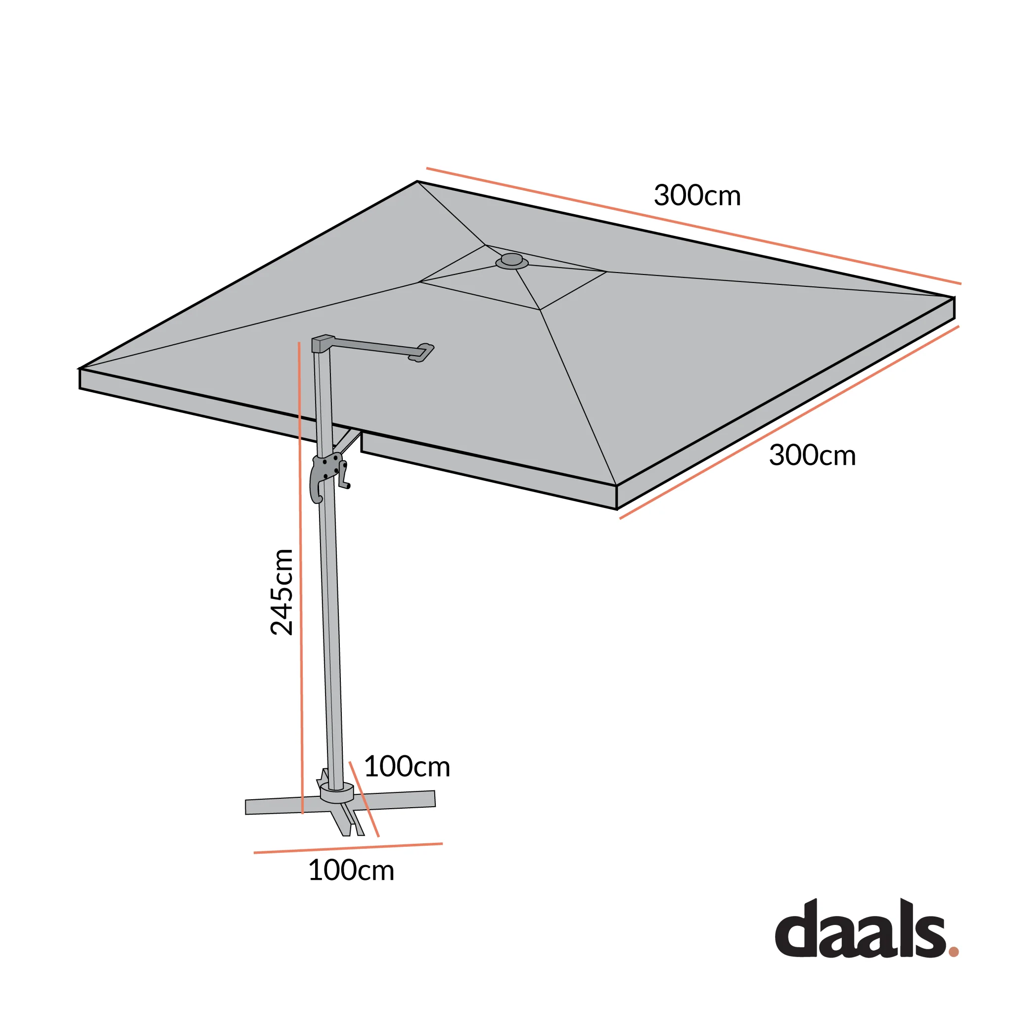 300cm Large Square 360° Aluminium Roma Cantilever Garden Hanging Parasol, Grey - Image 6