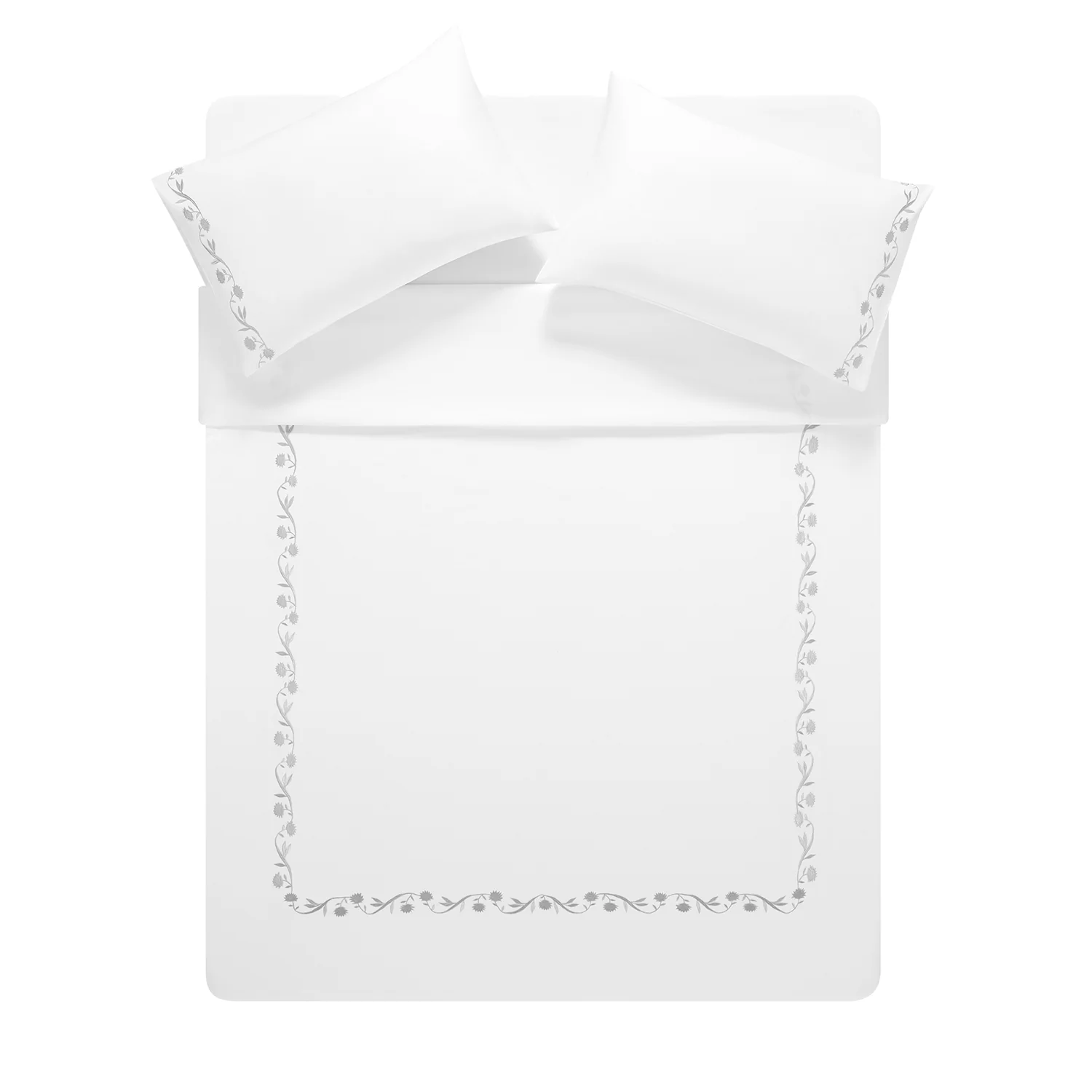 Adeline Moonshine Grey Floral Embroidered 600 Thread Count Cotton Sateen Duvet Set