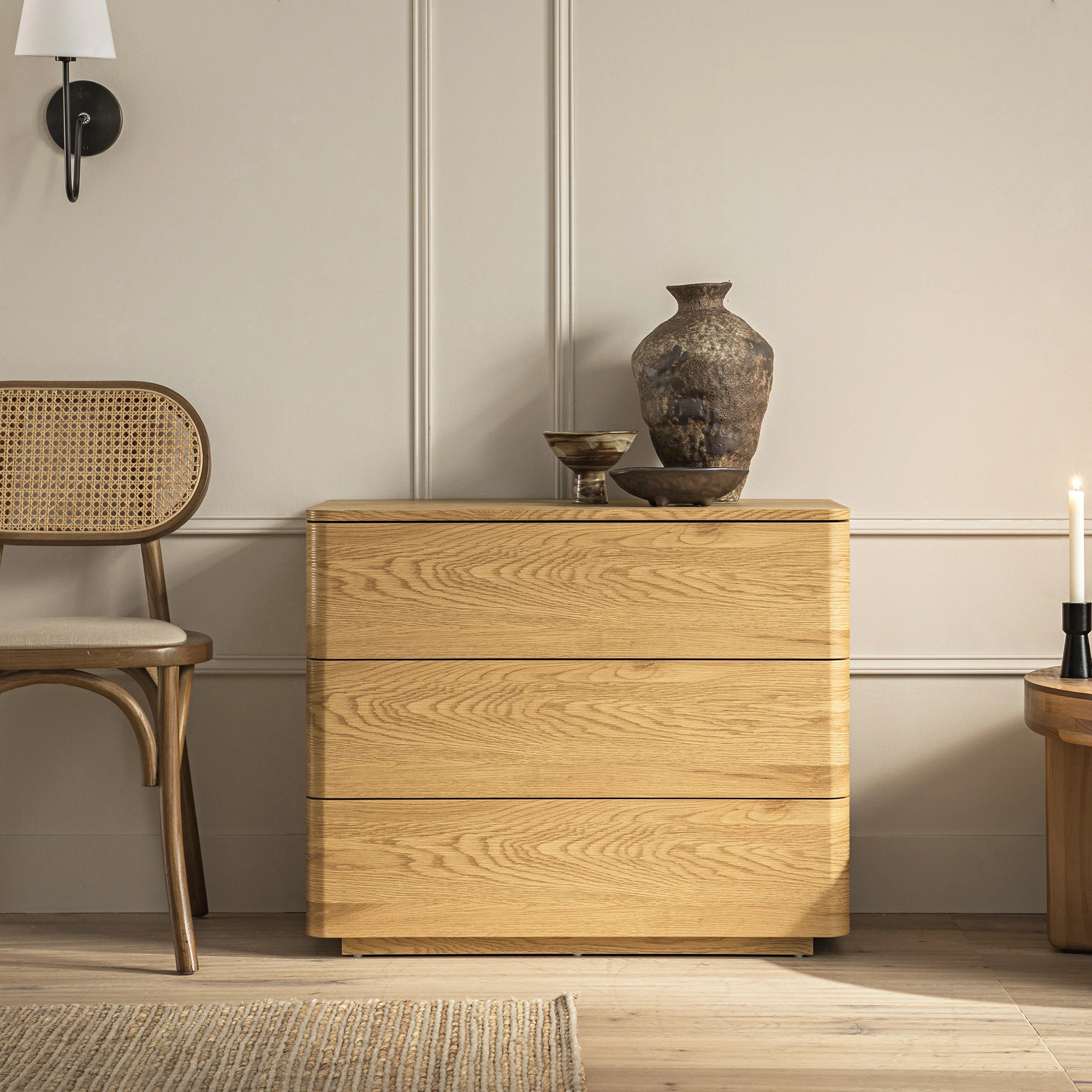 Agnes Curved Edge Chest of 3 Drawers, Natural - Image 2