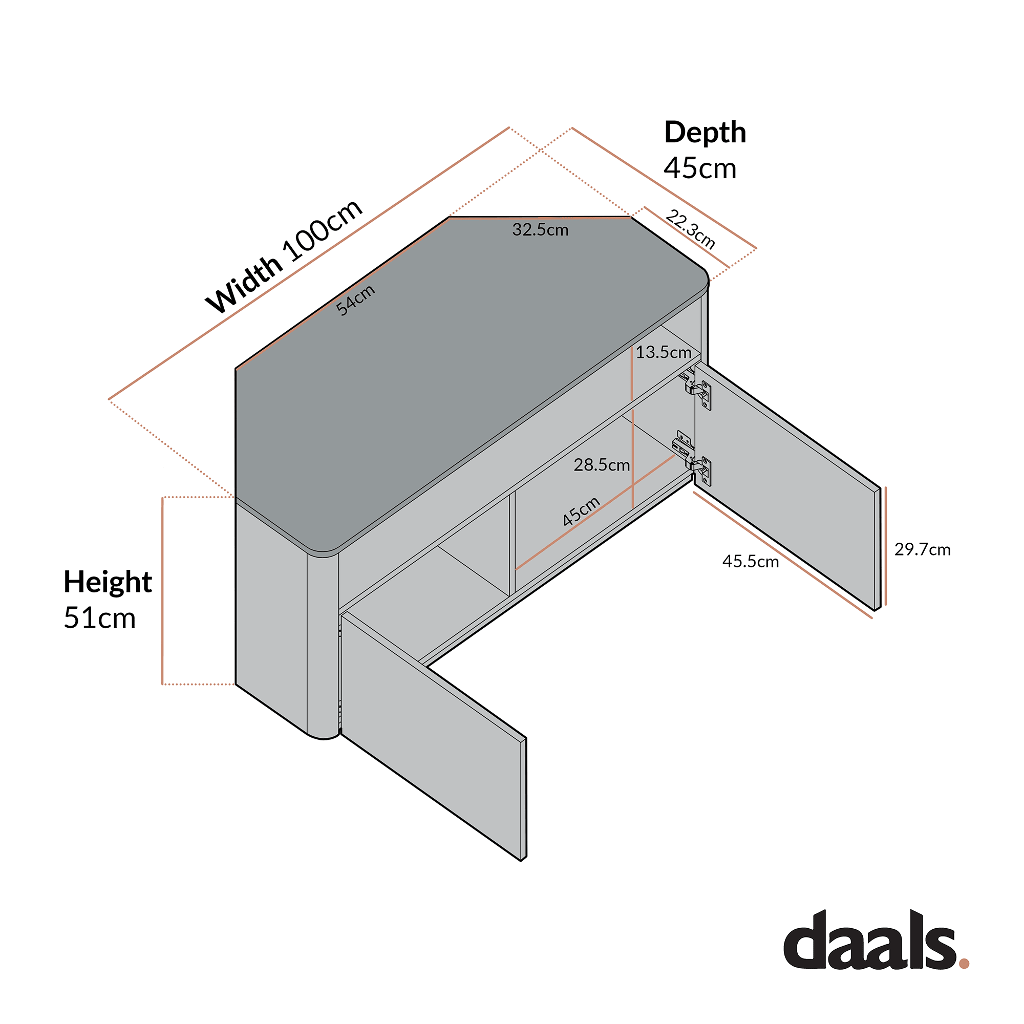 Agnes Curved Edge Corner TV Unit, Off White with Oak Top - Image 7
