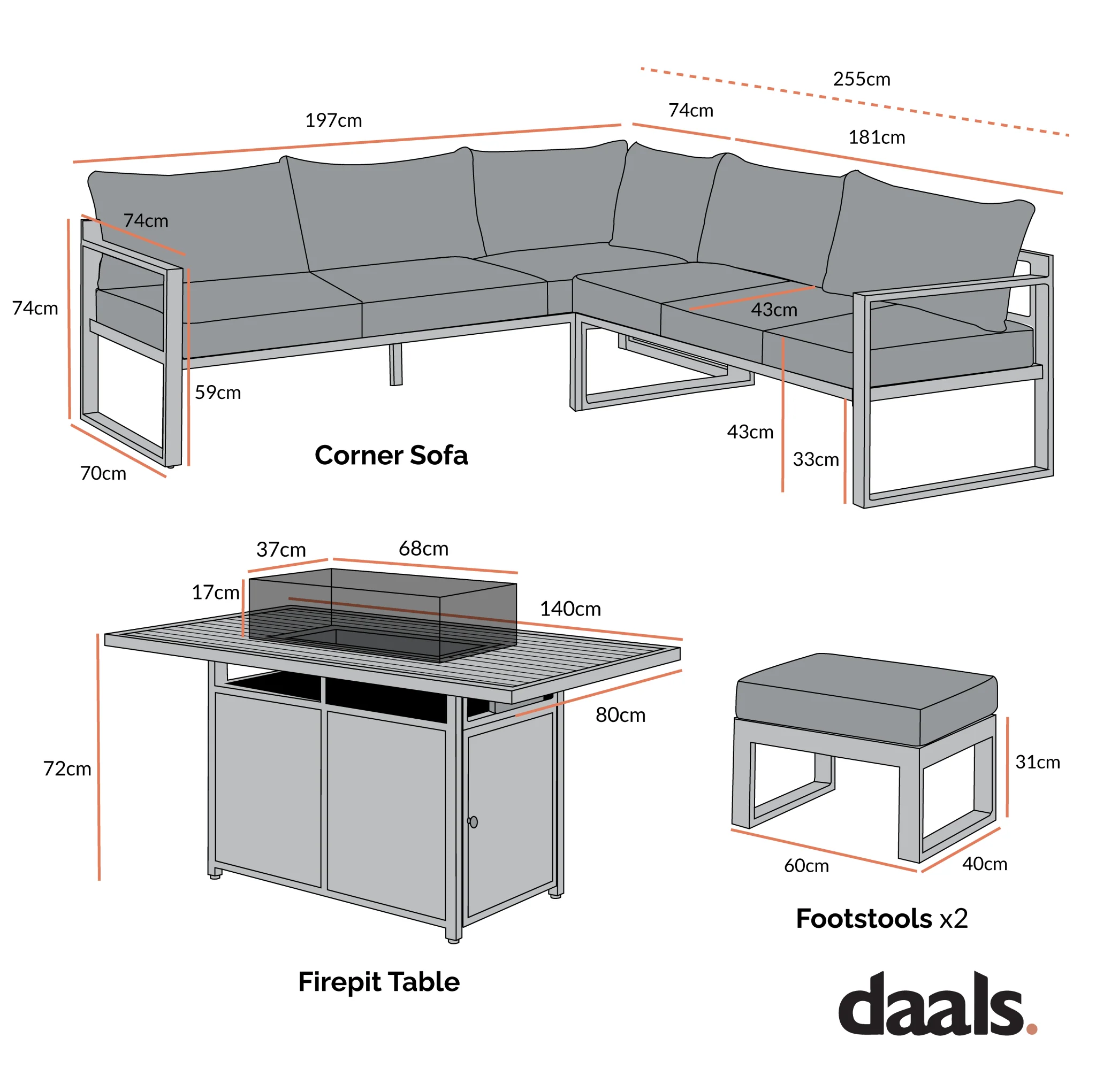 Albany Aluminium Large Corner Casual Dining Set with Firepit Table, White - Image 6