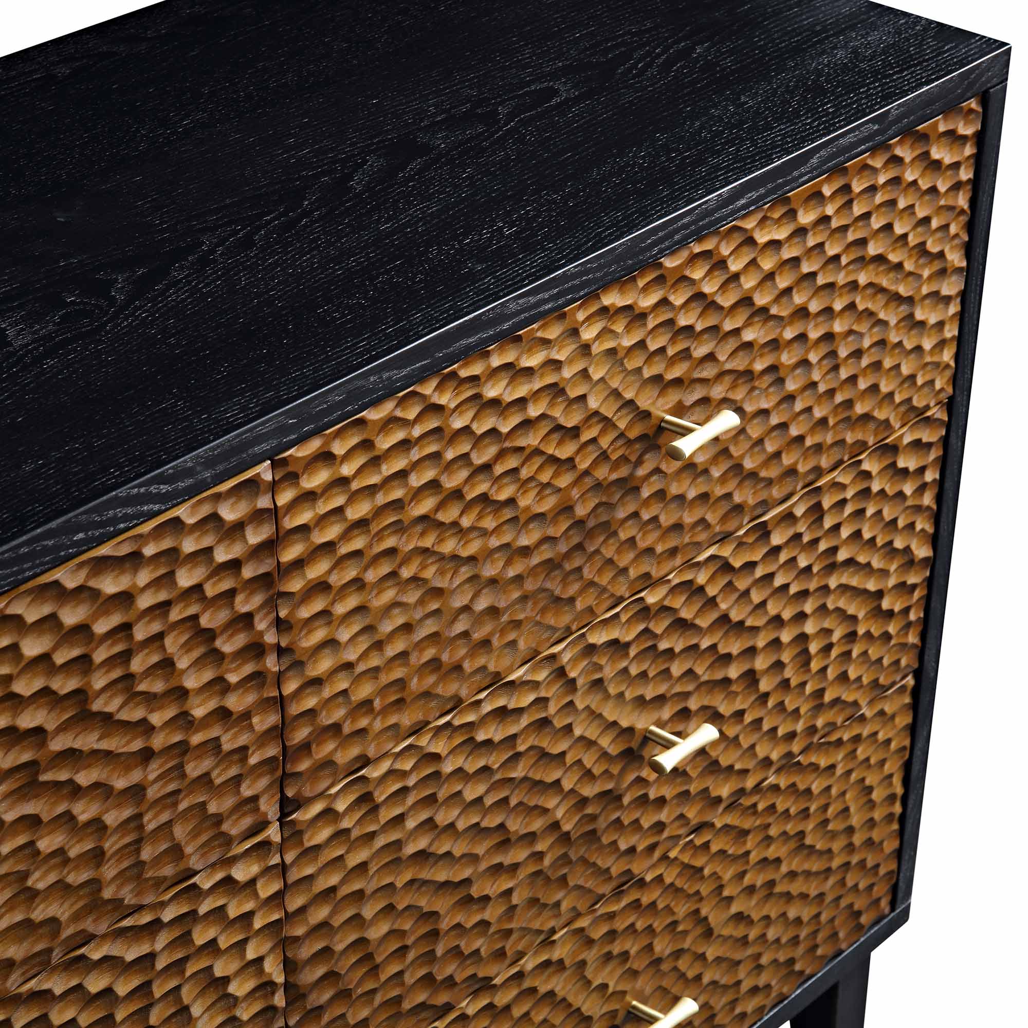 Bianca Chip Carved 6 Drawer Chest, Antique Bronze & Black - Image 10