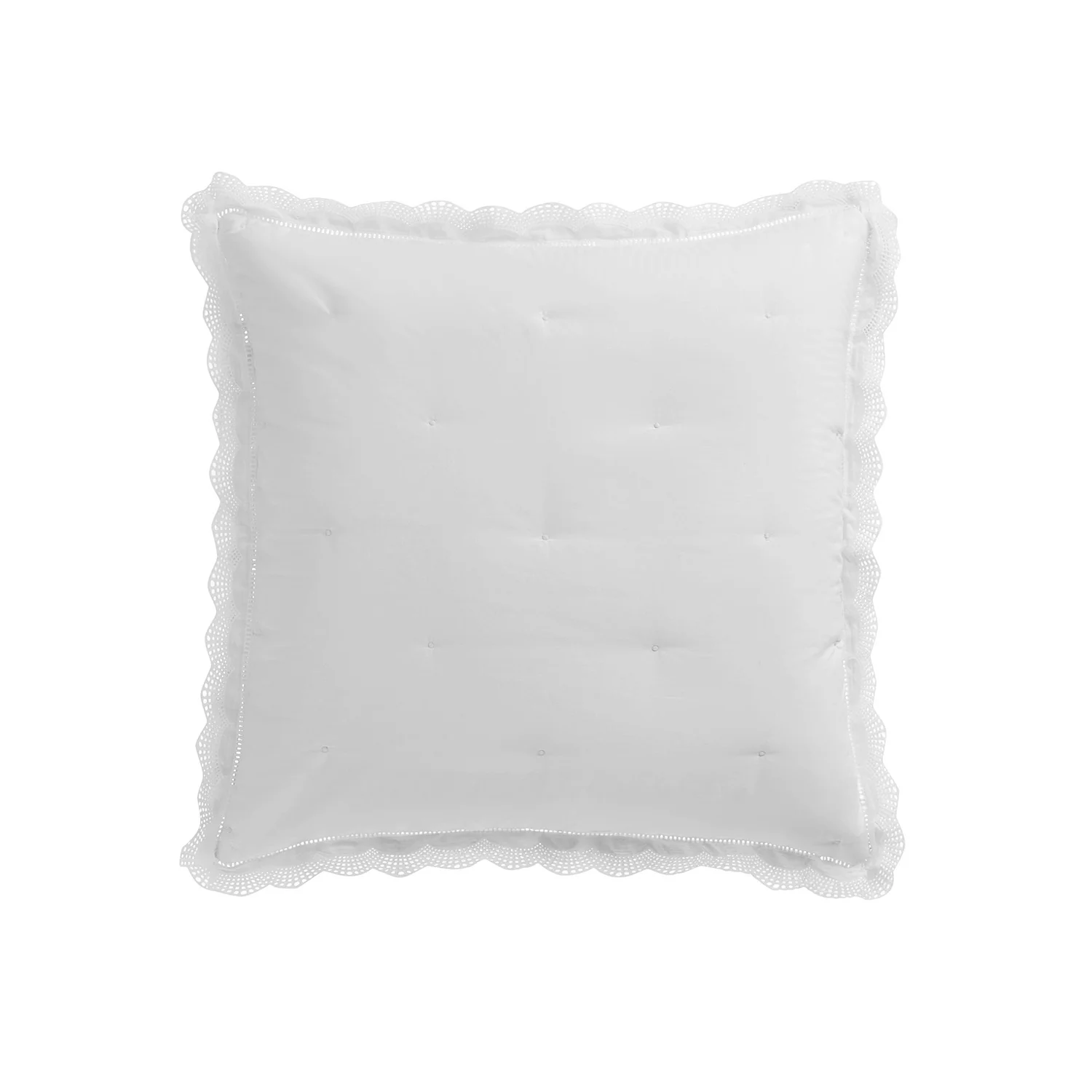 Castillo White Lace Quilted 300 Thread Count Cotton Percale Continental Square Pillowcases - Pair