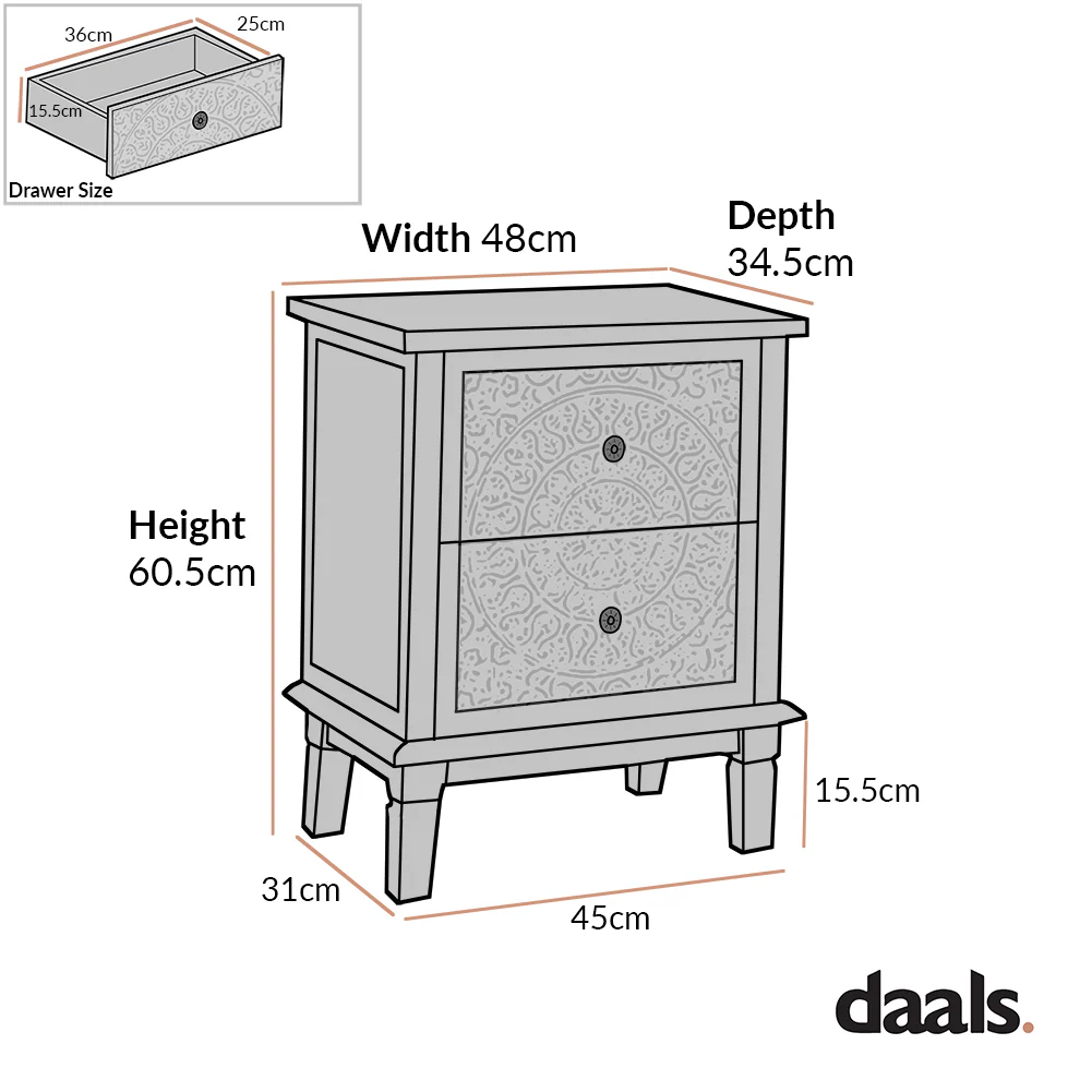 Chantilly Mid Grey Carved 2 Drawer Bedside Table - Image 8