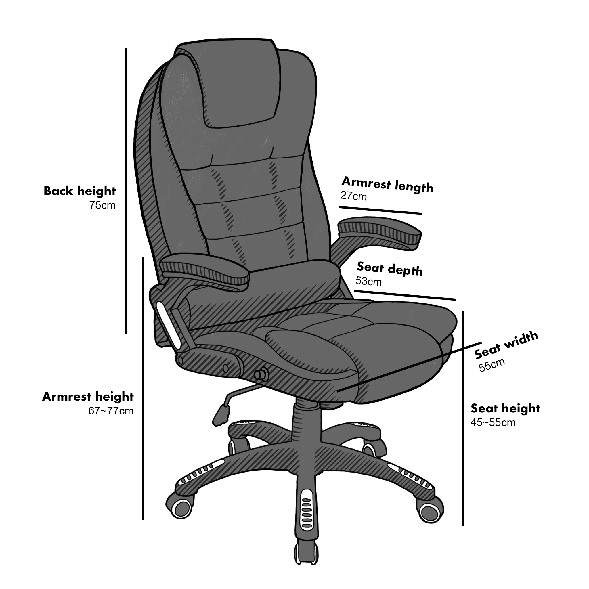 Executive Recline Extra Padded Office Chair Standard, MO17 Blue Velvet - Image 3