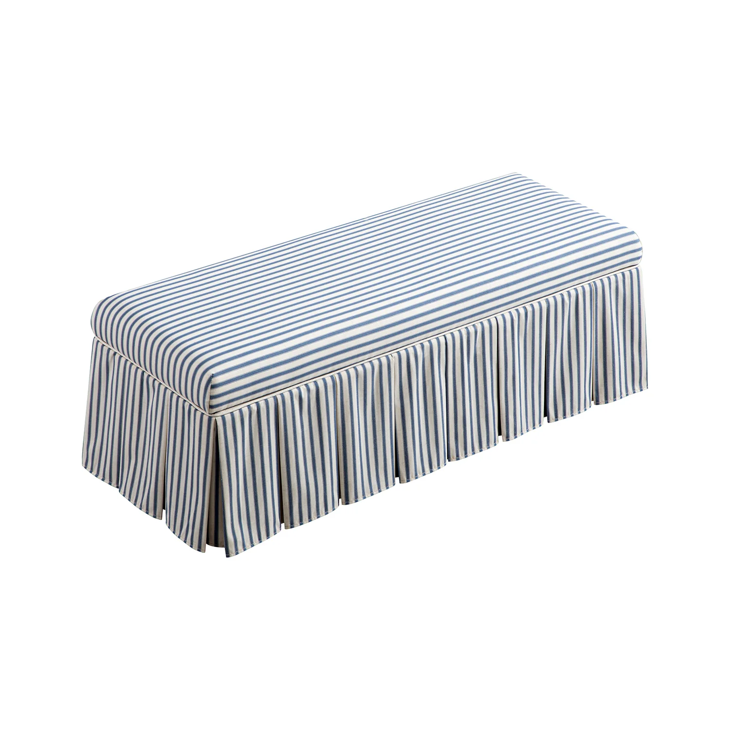 Egerton Box-Pleat Storage Bench, Blue Striped Linen - Image 6