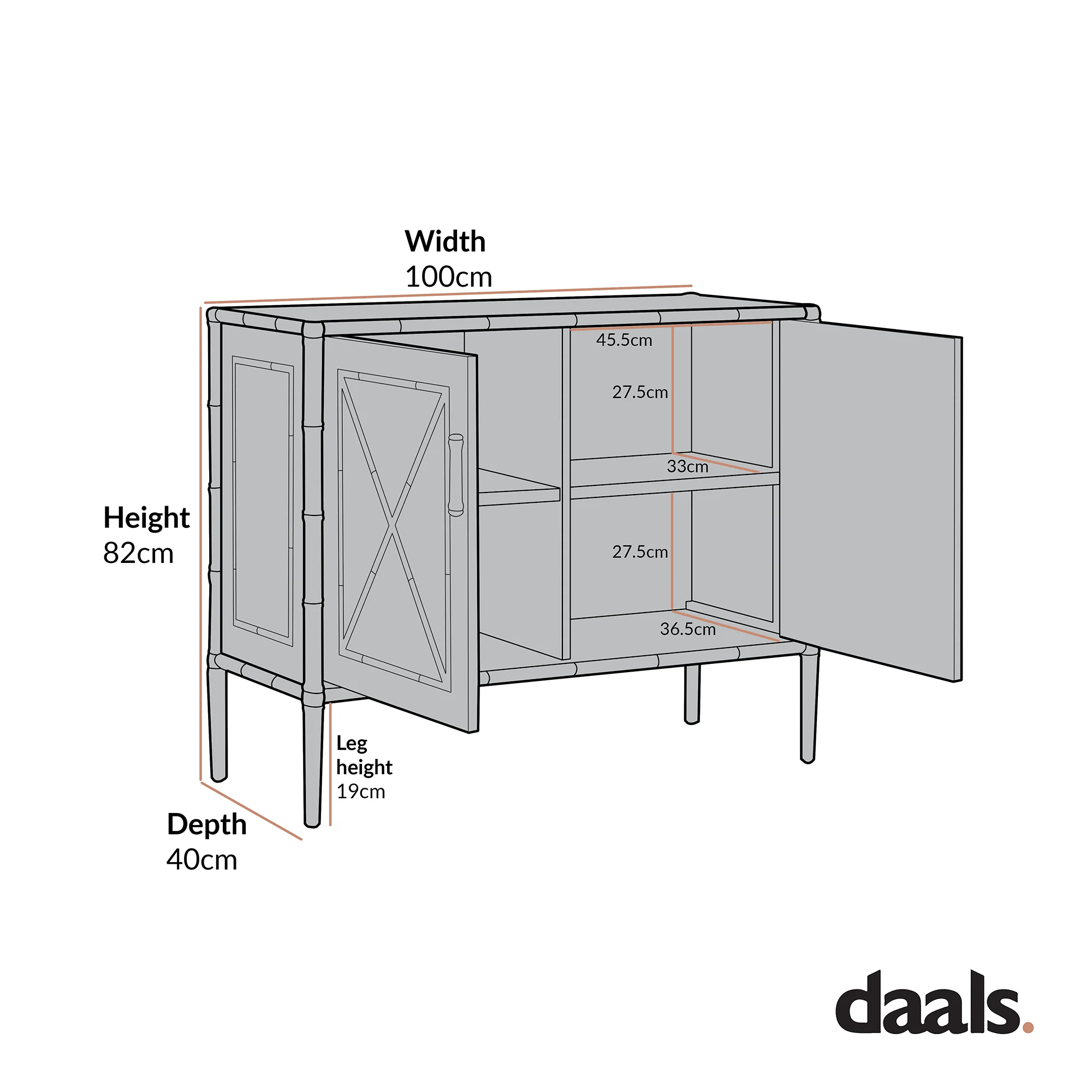 Elstowe Faux Bamboo Small Sideboard, Nude Pink - Image 3