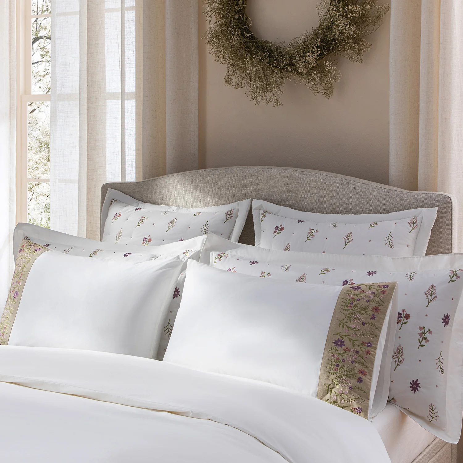 Evelyn Wildflower Embroidered 300 Thread Count Cotton Percale Regular Pillowcases - Pair