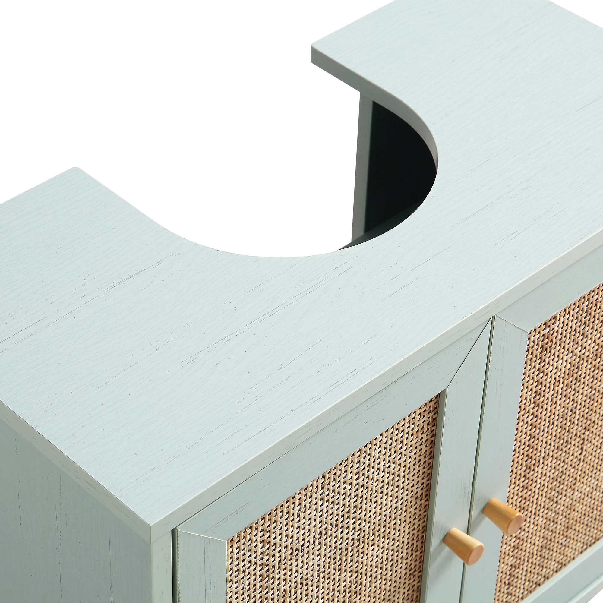 Frances Woven Rattan 2-Door Bathroom Undersink Unit, Mint Green - Image 10
