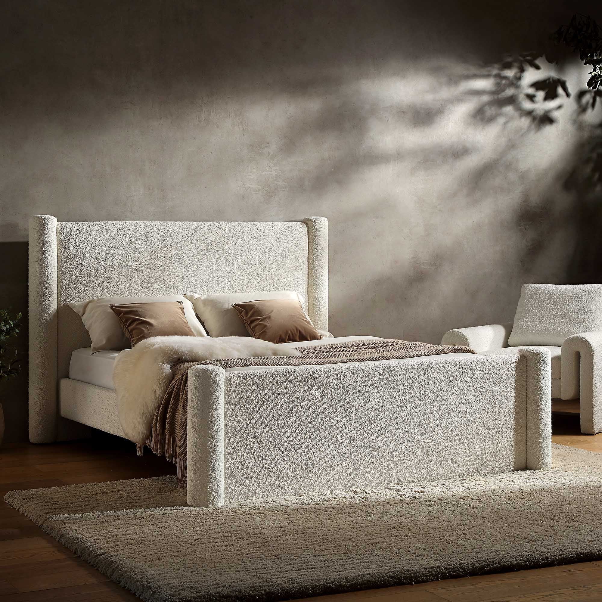 Galerie Beige Boucle Pillar Upholstered Bed