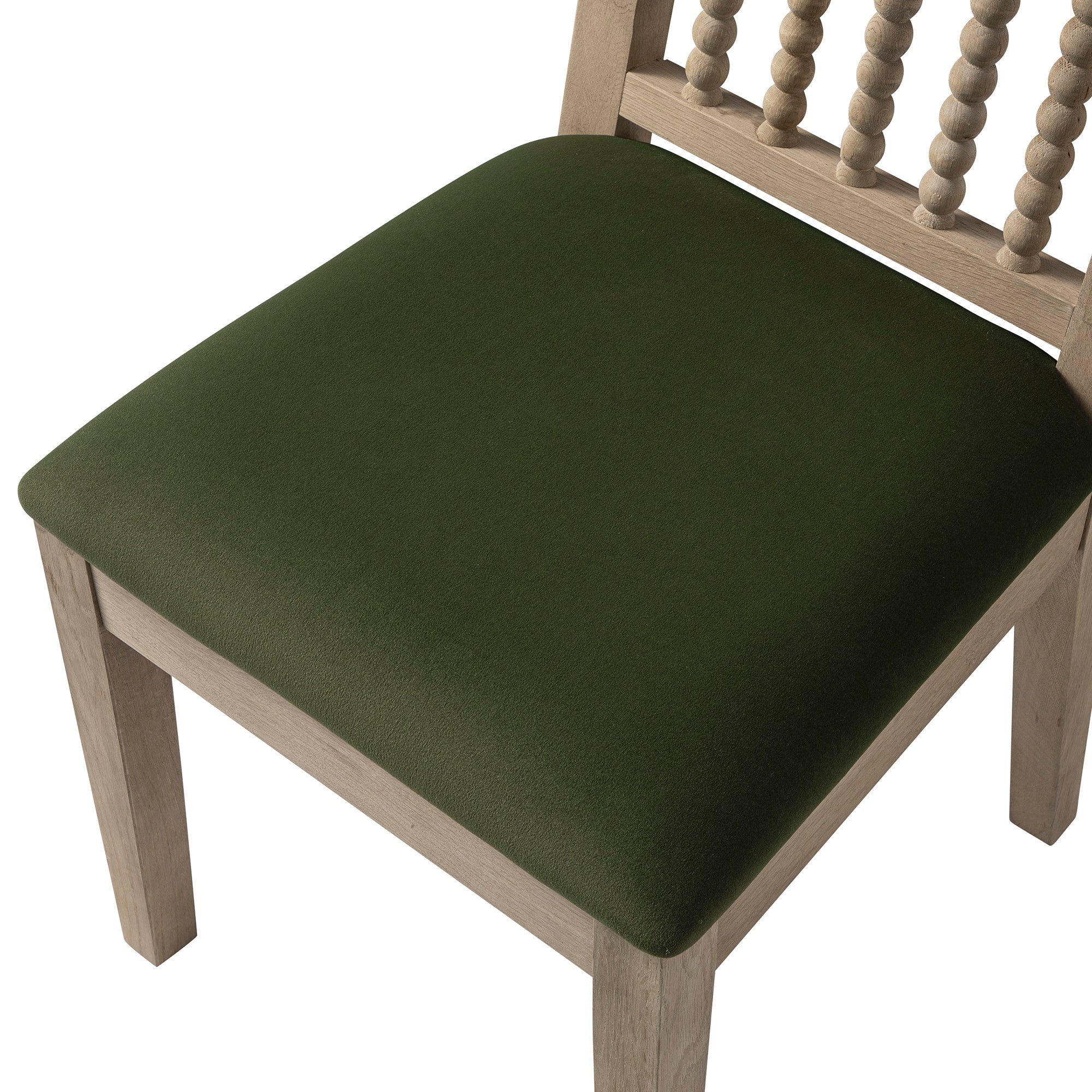Hemingford Set of 2 Moss Green Velvet Bobbin Spindle Washed Oak Dining Chairs - Image 14