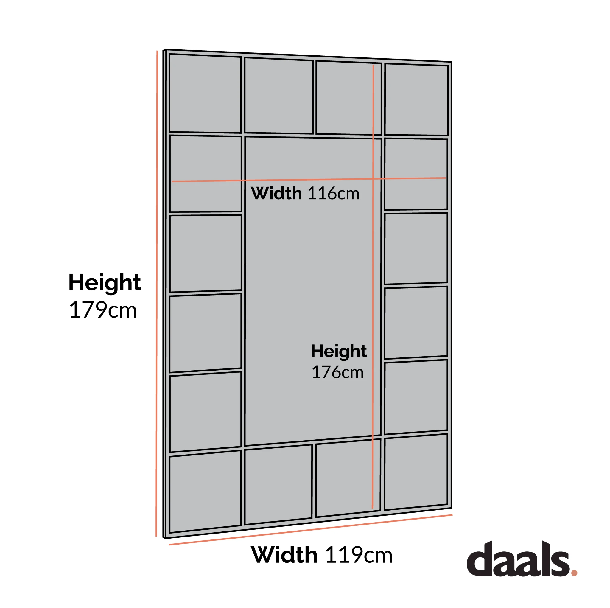 Herbert Full Length Metal Frame Window Mirror 180 x 120 cm, Antique Silver Effect - Image 5