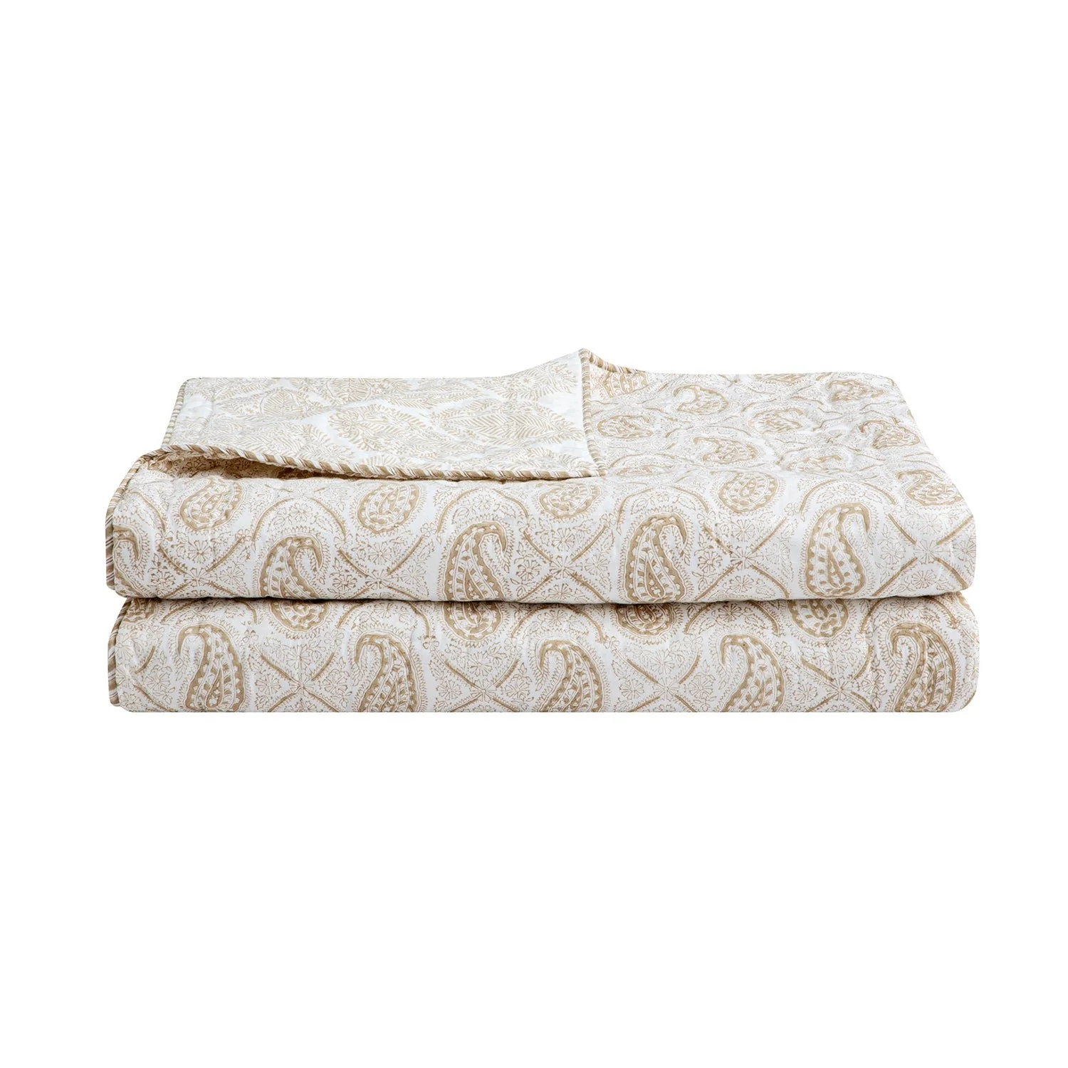 Juliette Camel Paisley Reversible Quilted Cotton Bedspread - Image 2