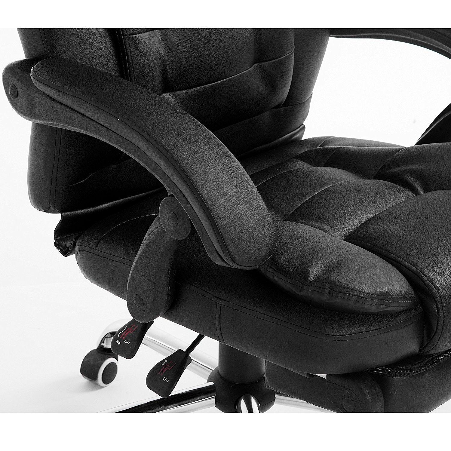 Luxury Extra Padded High Back Recline Faux Leather Relaxing Executive Chair With Footrest, MR34 Black - Image 8