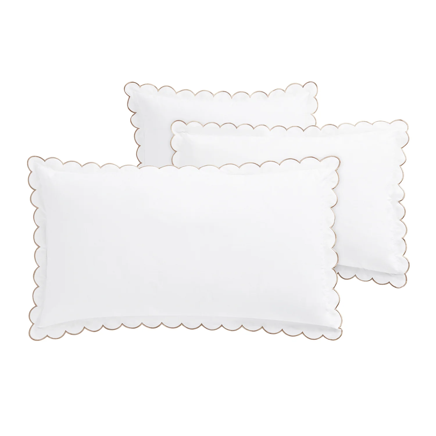 Margot Taupe Embroidered Scallop 300 Thread Count Cotton Percale Pillowcases - Pair - Image 2