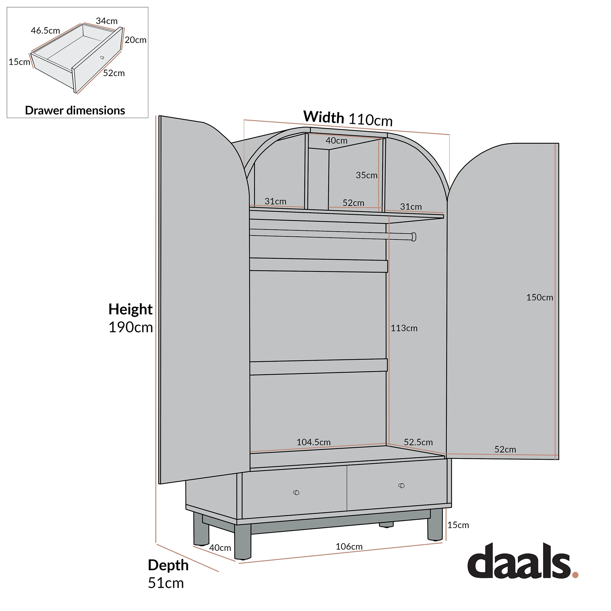 Maude Double Wardrobe, Washed White Ash - Image 10
