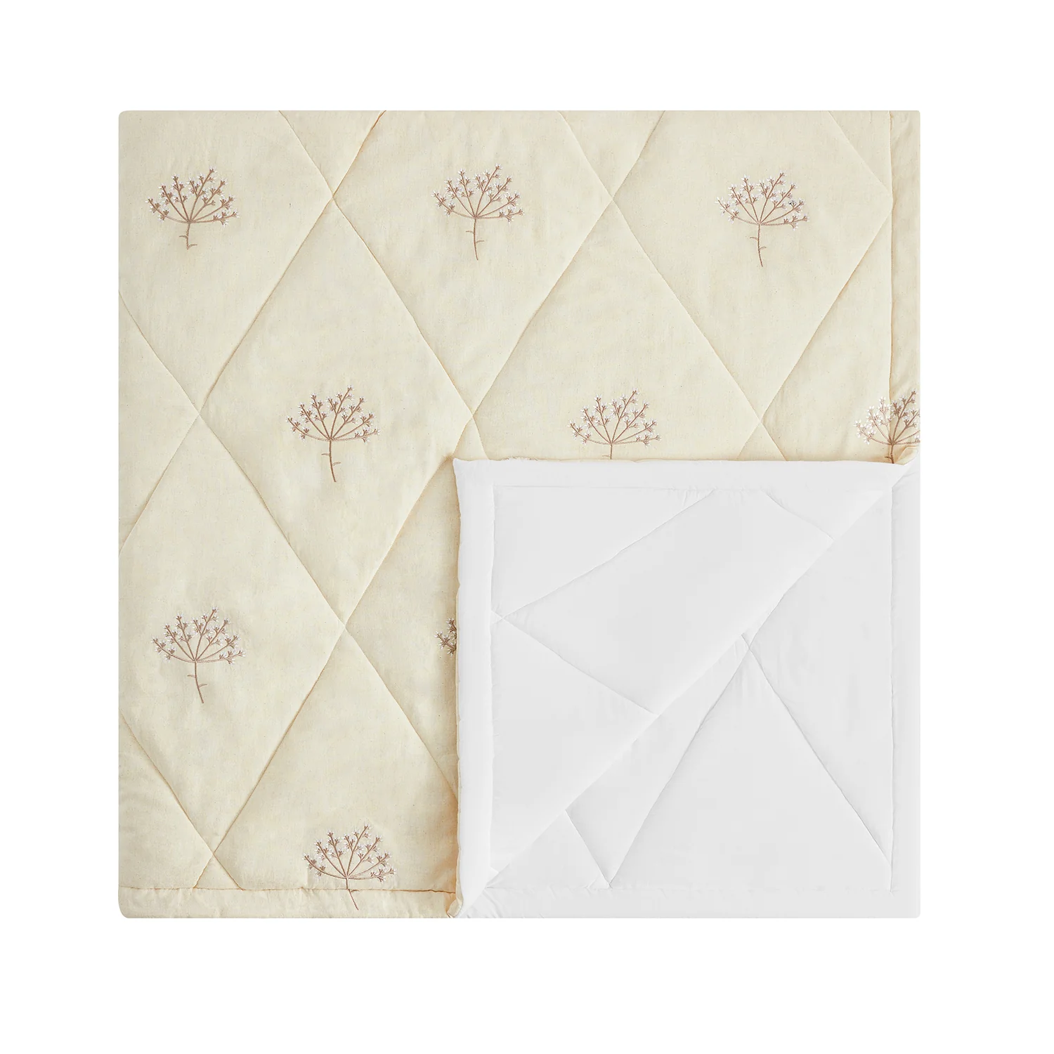 Meadow Cream Sprig Embroidered Quilted Linen Blend Bedspread
