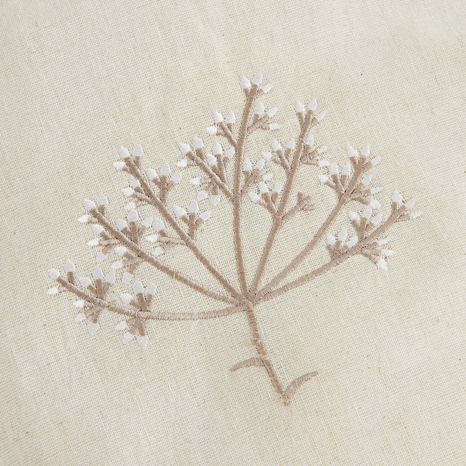 Meadow Cream Sprig Embroidered Quilted Linen Blend Bedspread - Image 4