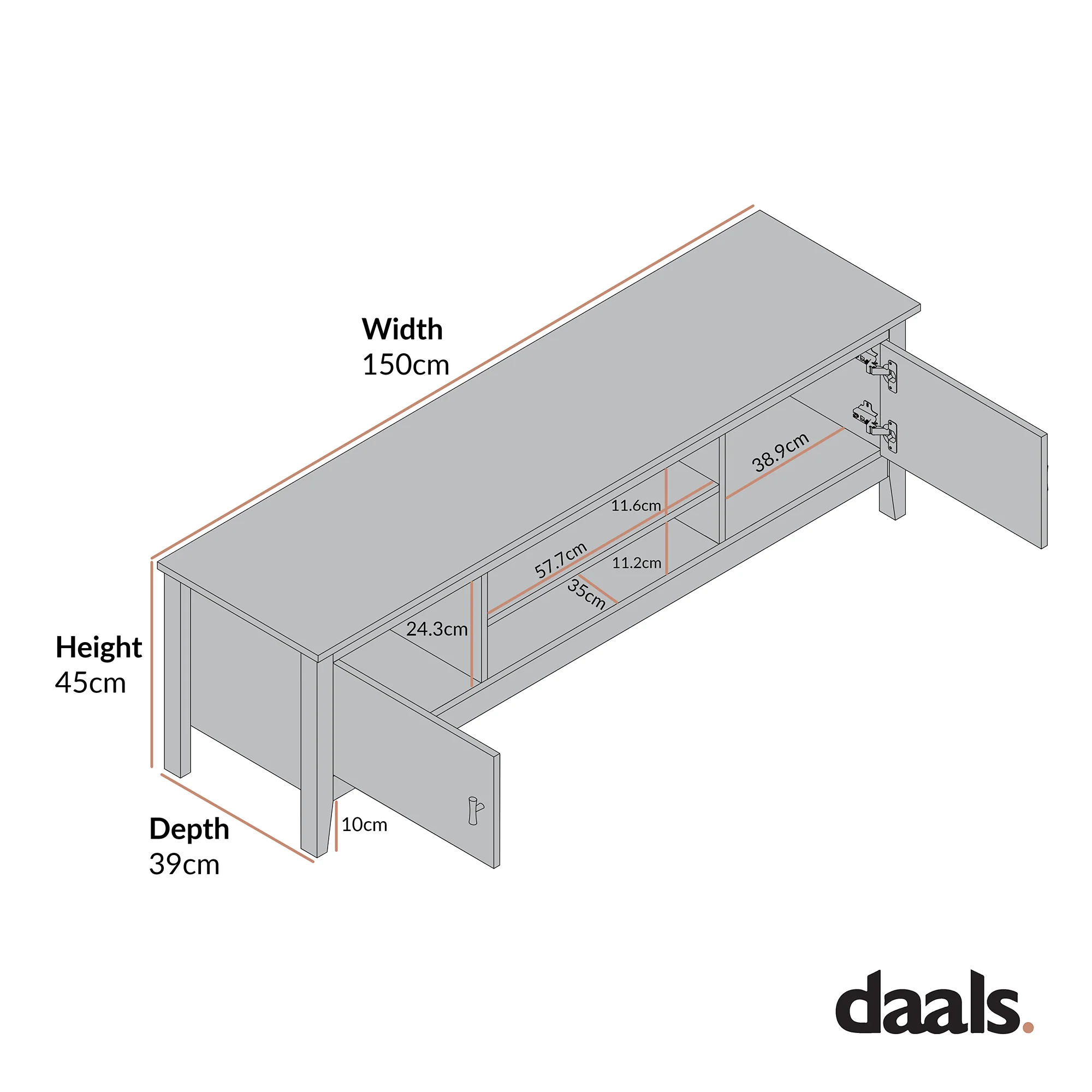Oakham 150cm TV Unit, Nude Pink - Image 3
