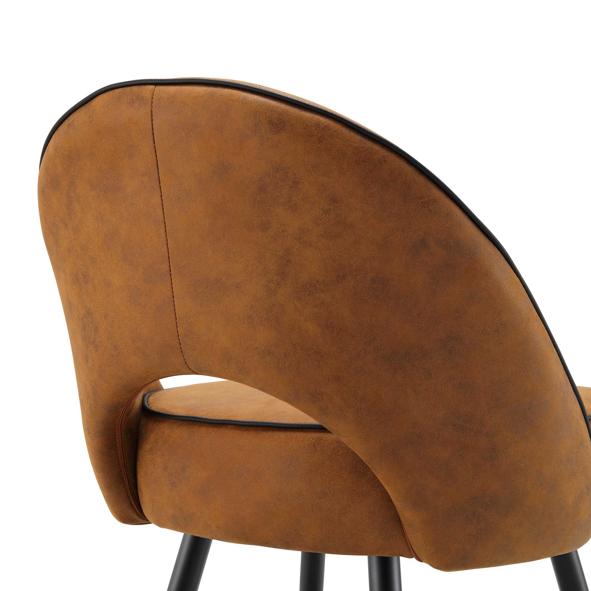 Oakley Set of 2 Cognac Colour Vegan Leather Upholstered Dining Chairs with Piping - Image 10