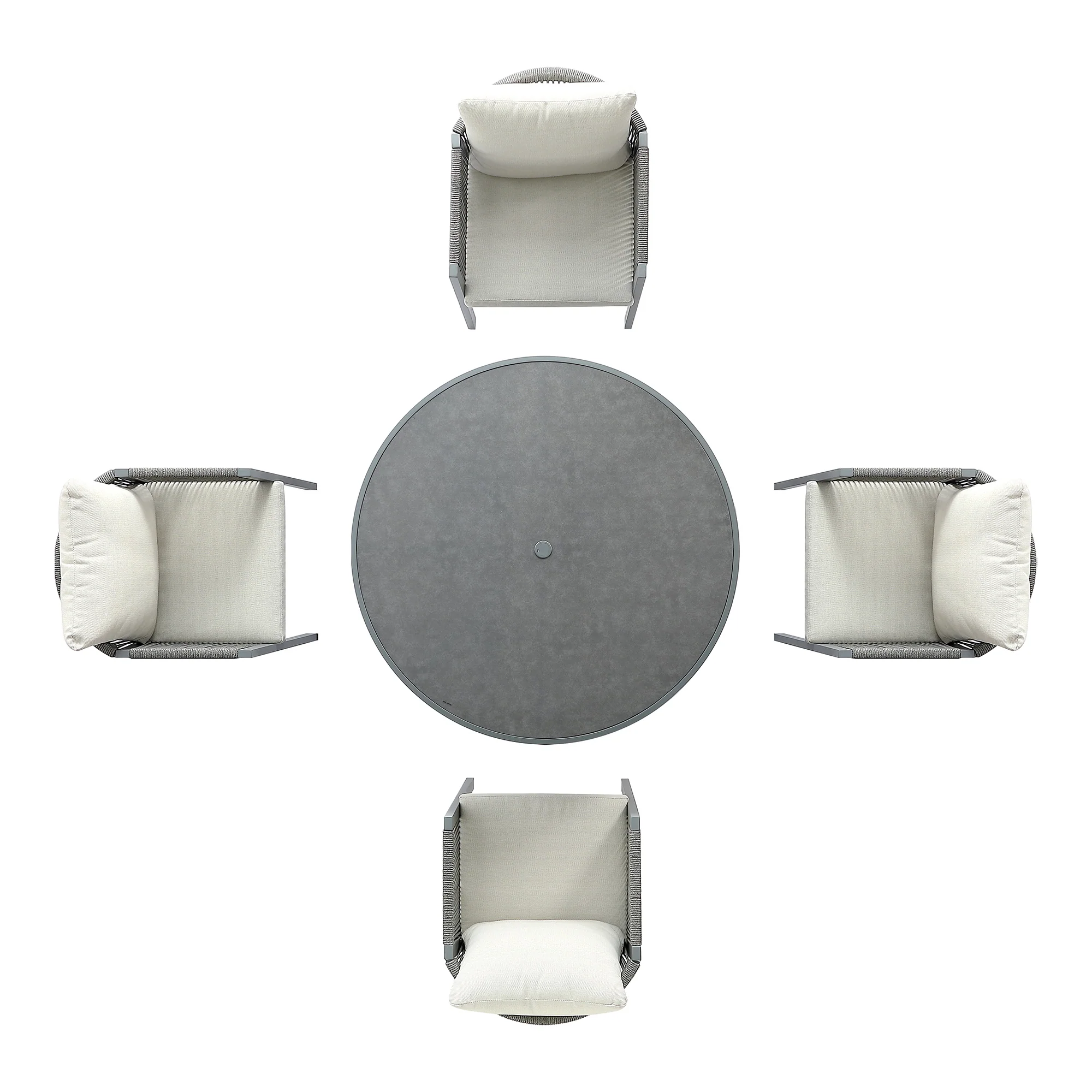 Pedra Rope and Aluminium Outdoor 4-Seater Round Dining Set, Grey - Image 4