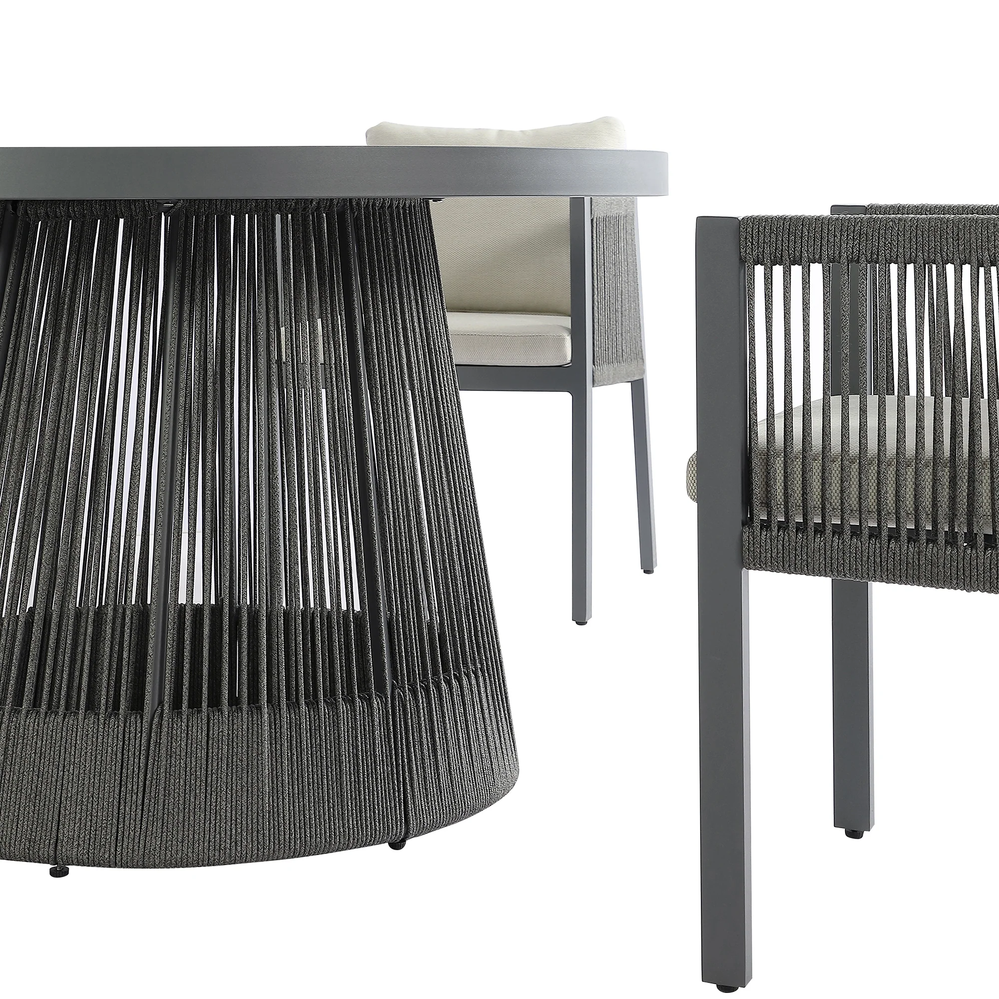 Pedra Rope and Aluminium Outdoor 4-Seater Round Dining Set, Grey - Image 5