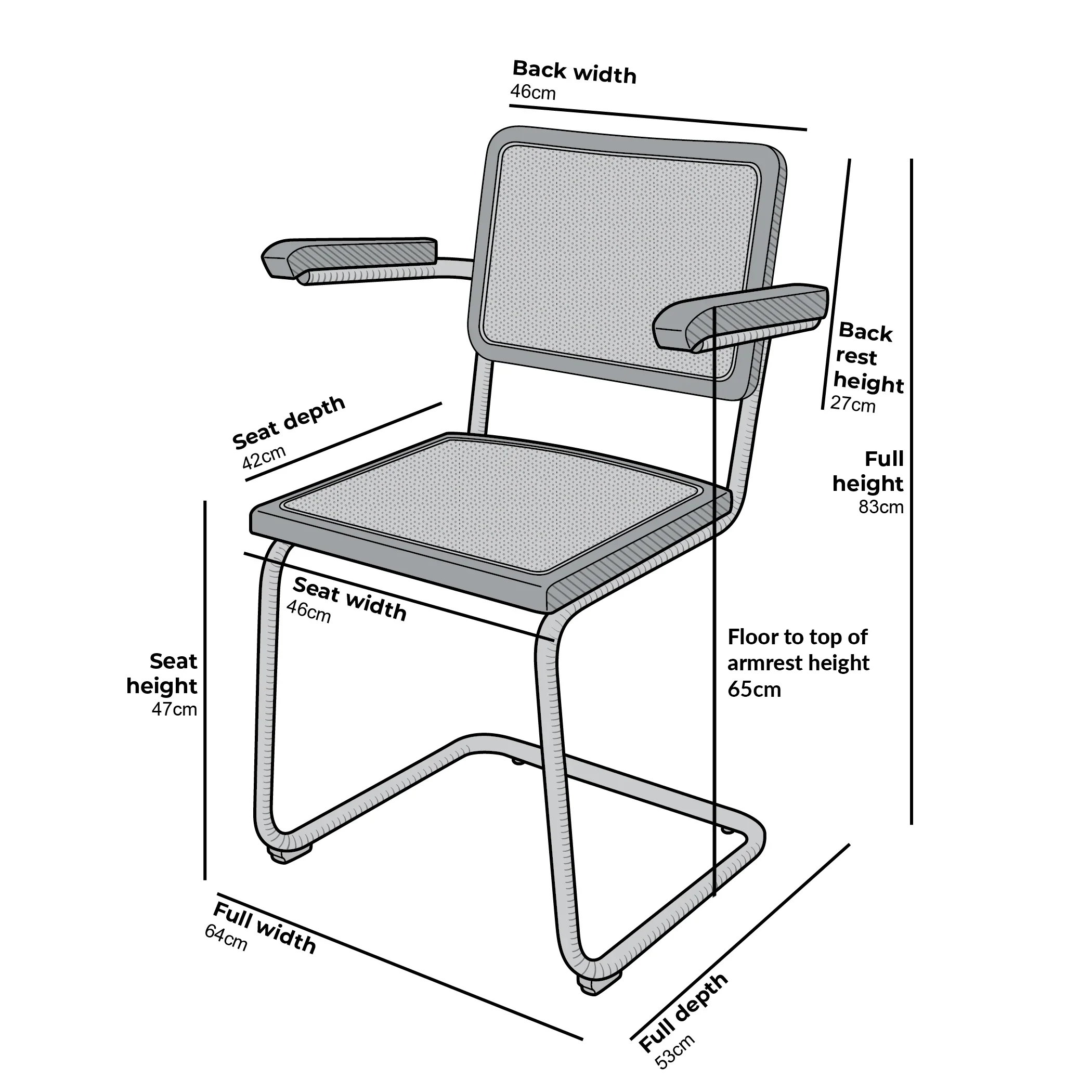 Rayna Pair of 2 Solid Beech Dining Chairs with Armrests, Natural Cane & Chrome (Natural) - Image 4