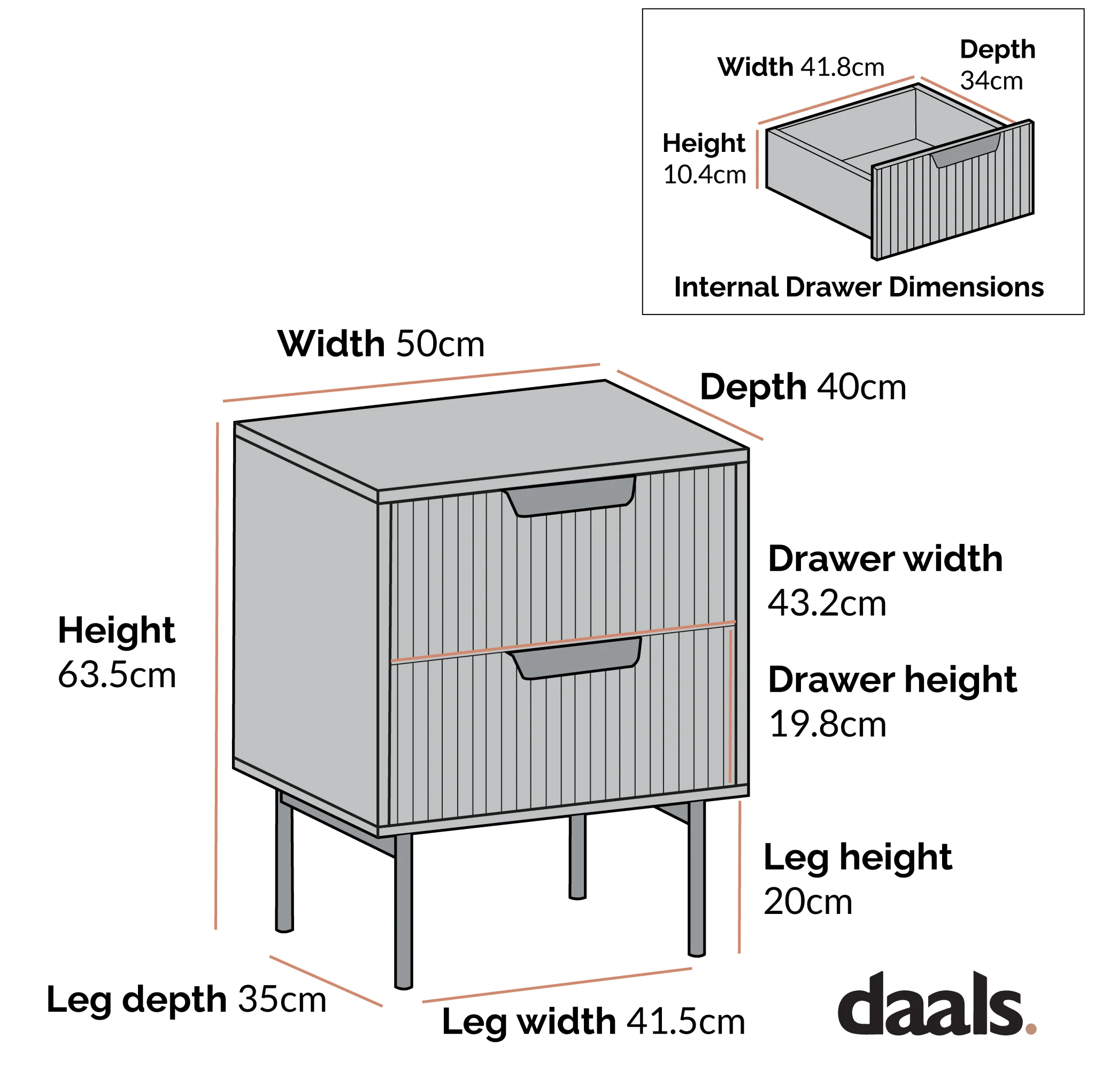 Richmond Ridged 2 Drawer Bedside Table, Matte White - Image 5