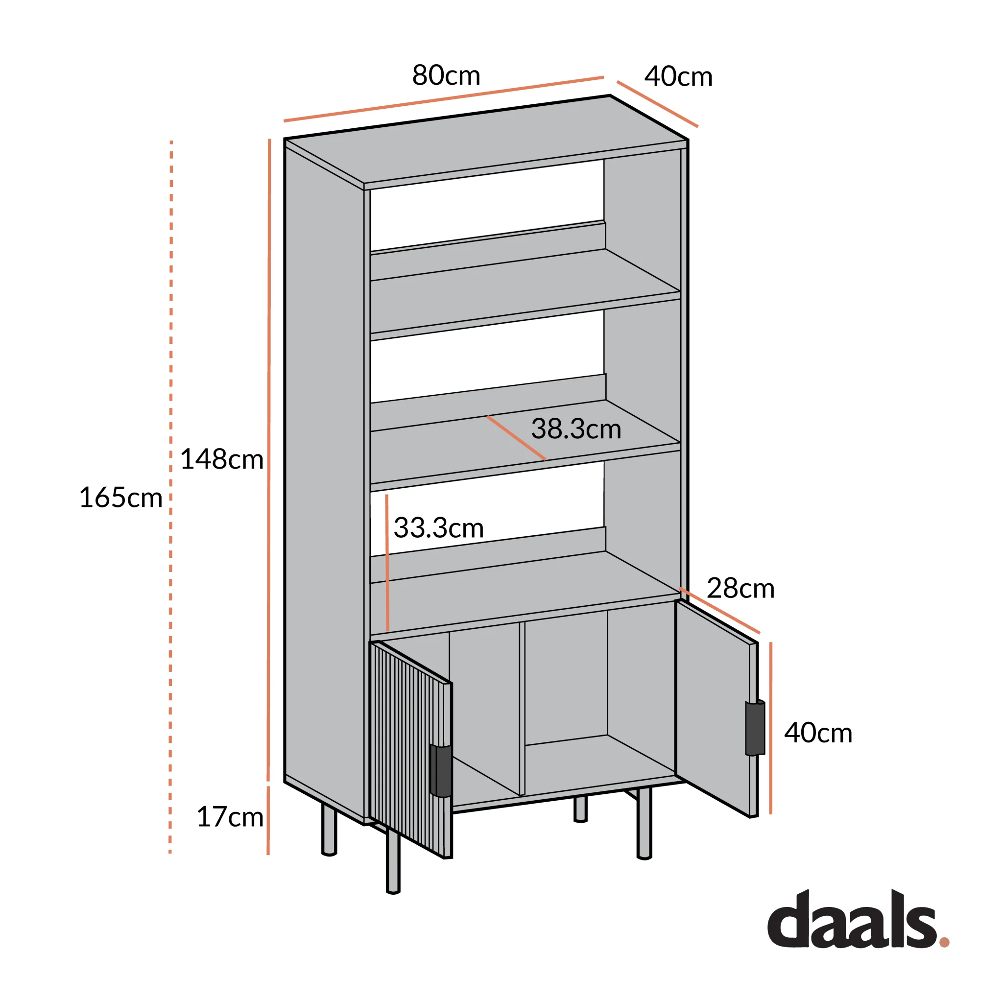 Richmond Ridged Tall Bookcase with Doors, Dark Ash - Image 10