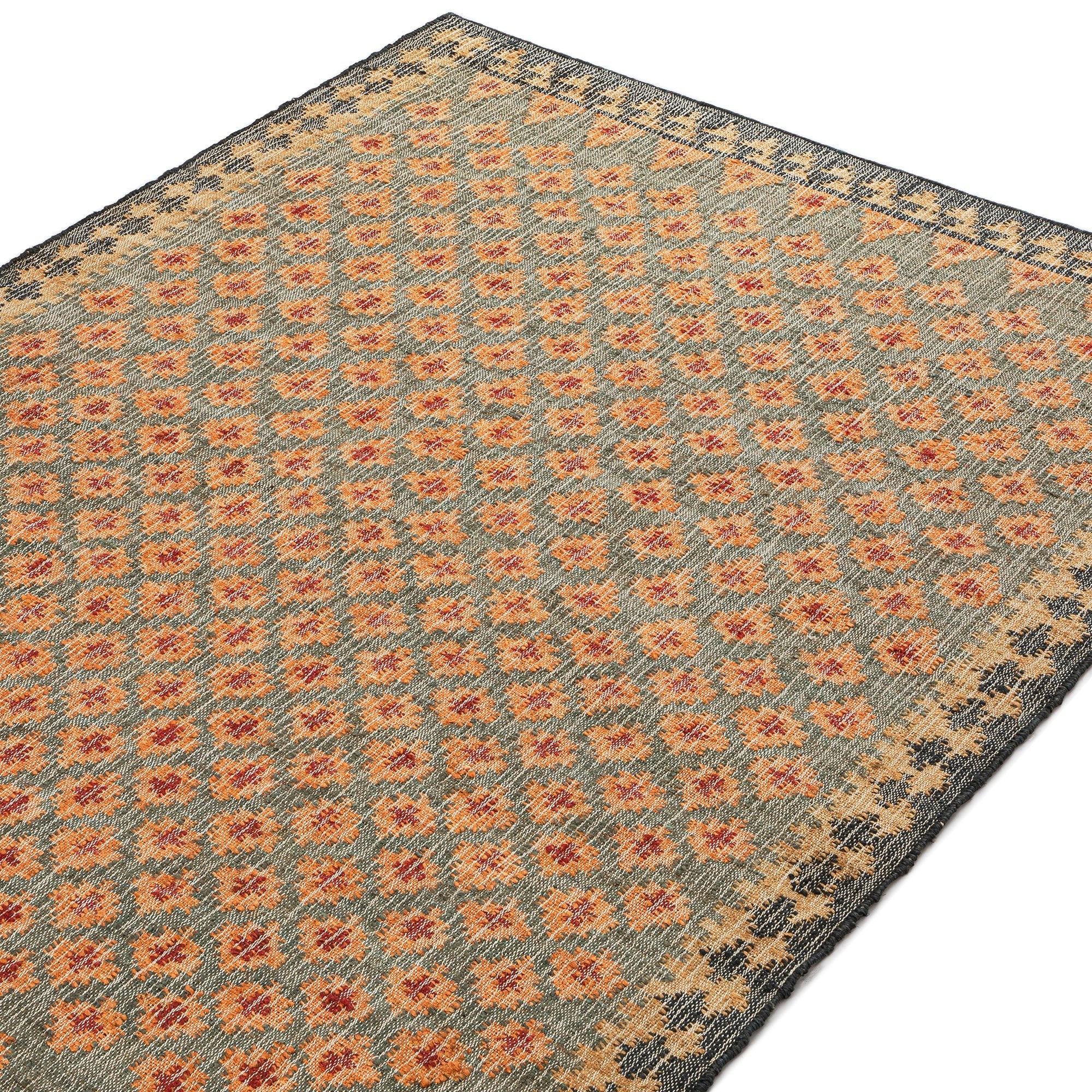 Safi Kilim Traditional Handwoven Jute & Cotton Deep Orange and Blue Rug - Image 2
