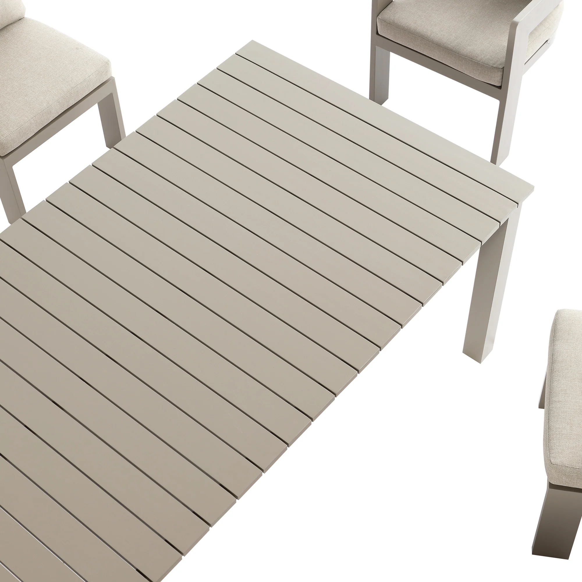 Stanford Outdoor 6-Seater Rectangular Dining Set, Taupe with Light Taupe Fabric - Image 10