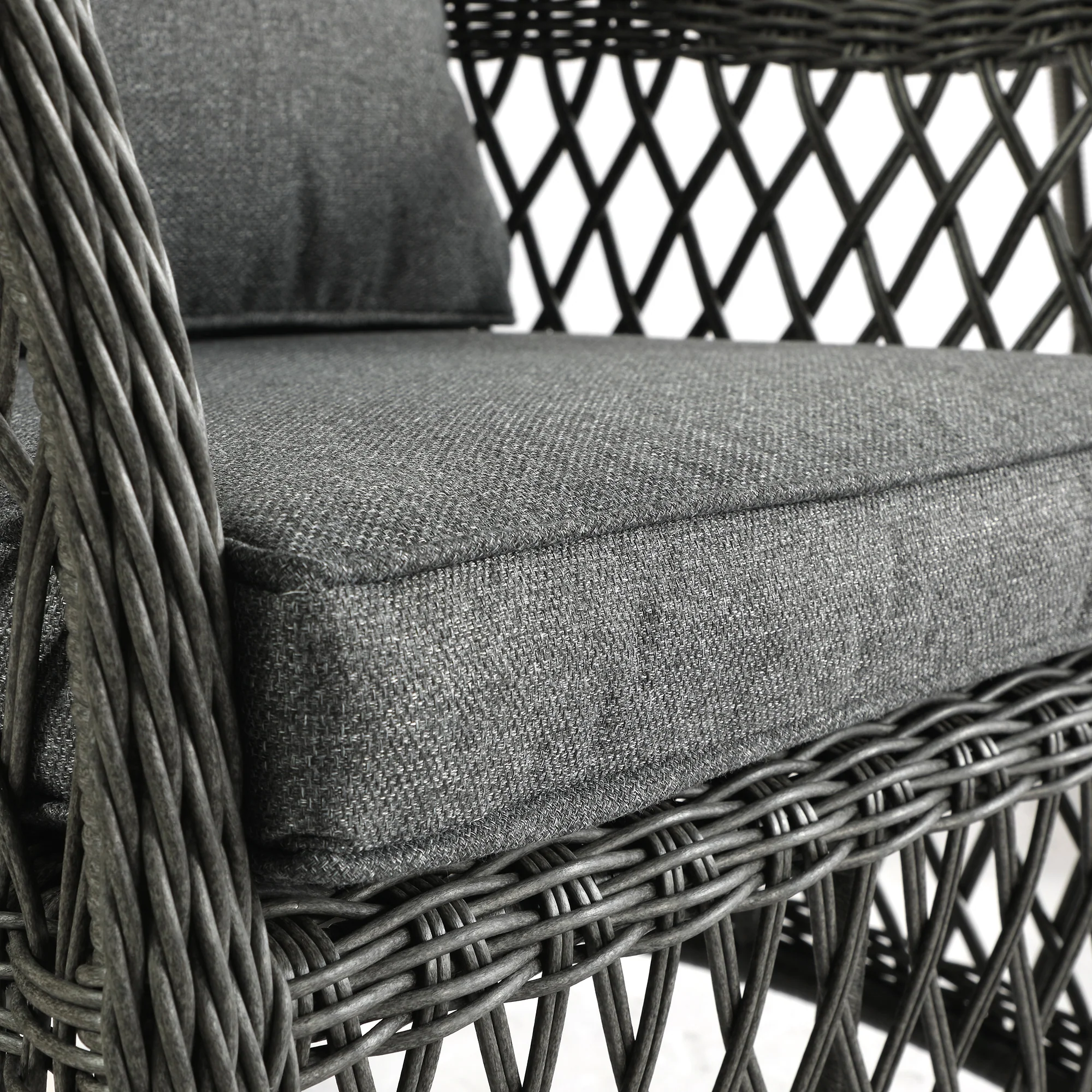 Willowbrook Lattice Weave Rattan 5-Seater Sofa Set with Rising Table, Dark Grey - Image 15