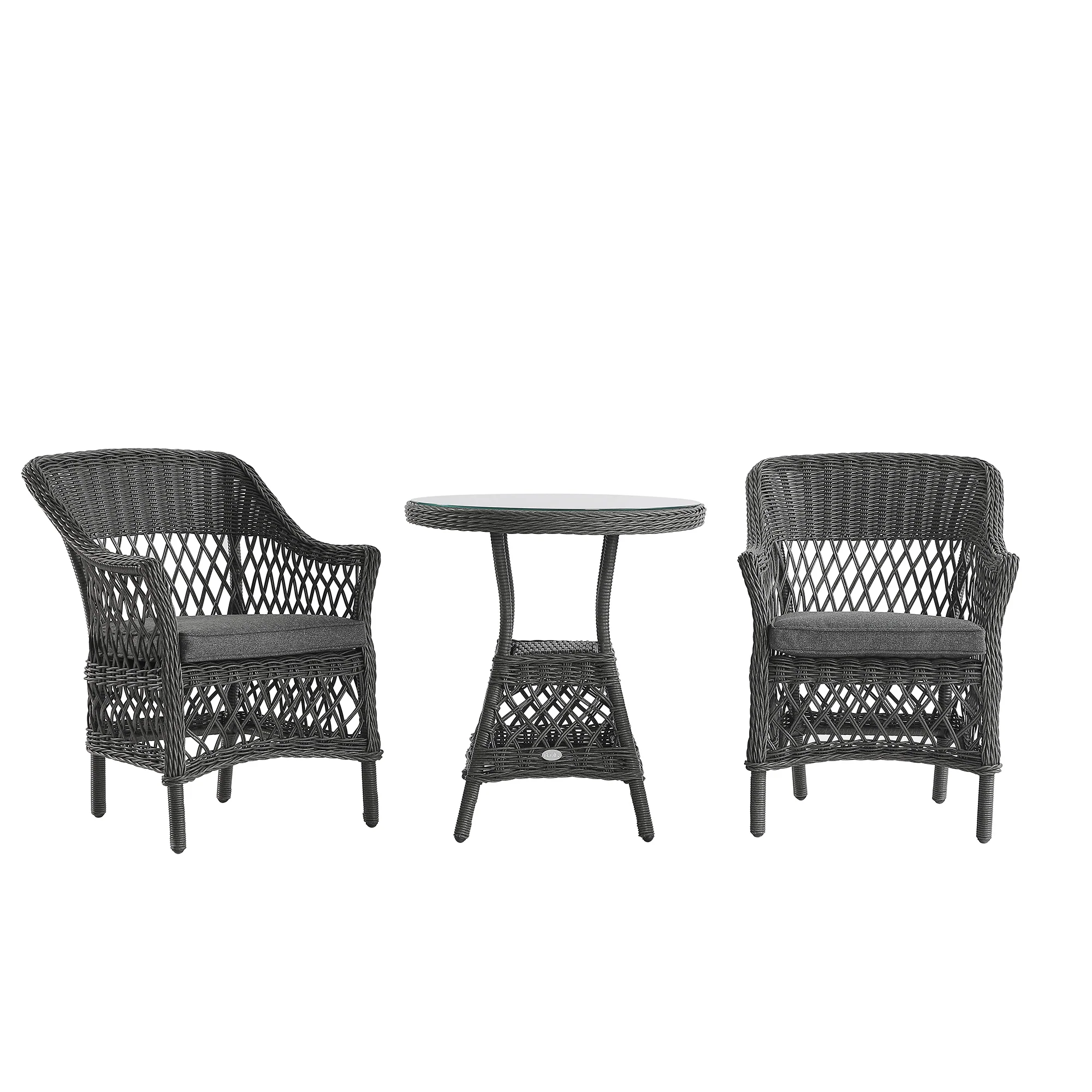 Willowbrook Lattice Weave Rattan Bistro Set, Dark Grey - Image 5